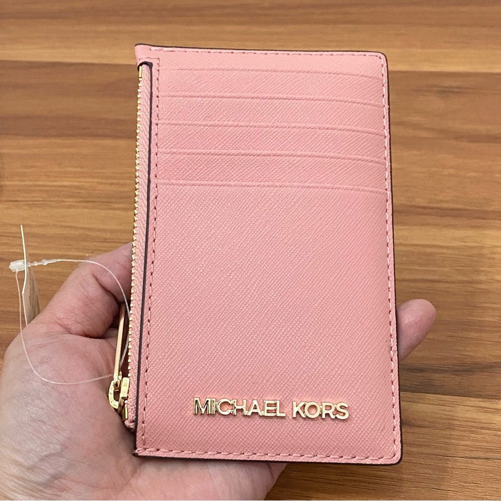 MICHAEL Michael Kors Jet Set Travel Top Zip Card Case Saffiano Leather Primrose - Picture 2 of 10